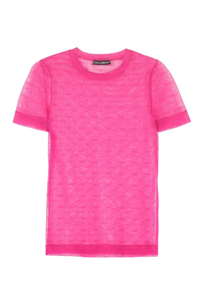 ( New Season ) Dolce & Gabbana Monogram Patterned Mesh T-Shirt - Pink 1 ( New Season ) Dolce & Gabbana Monogram Patterned Mesh T-Shirt - Pink