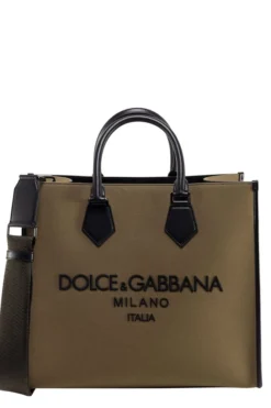 ( New Season ) Dolce & Gabbana Embroidered Logo Tote Bag - Beige