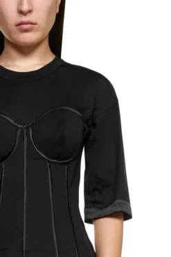 Dolce & Gabbana Satin Bustier Detailed Jersey T-Shirt - Black -Cheap Vestureo Store dd7adc6cd6b27bb0175f545e6f877267