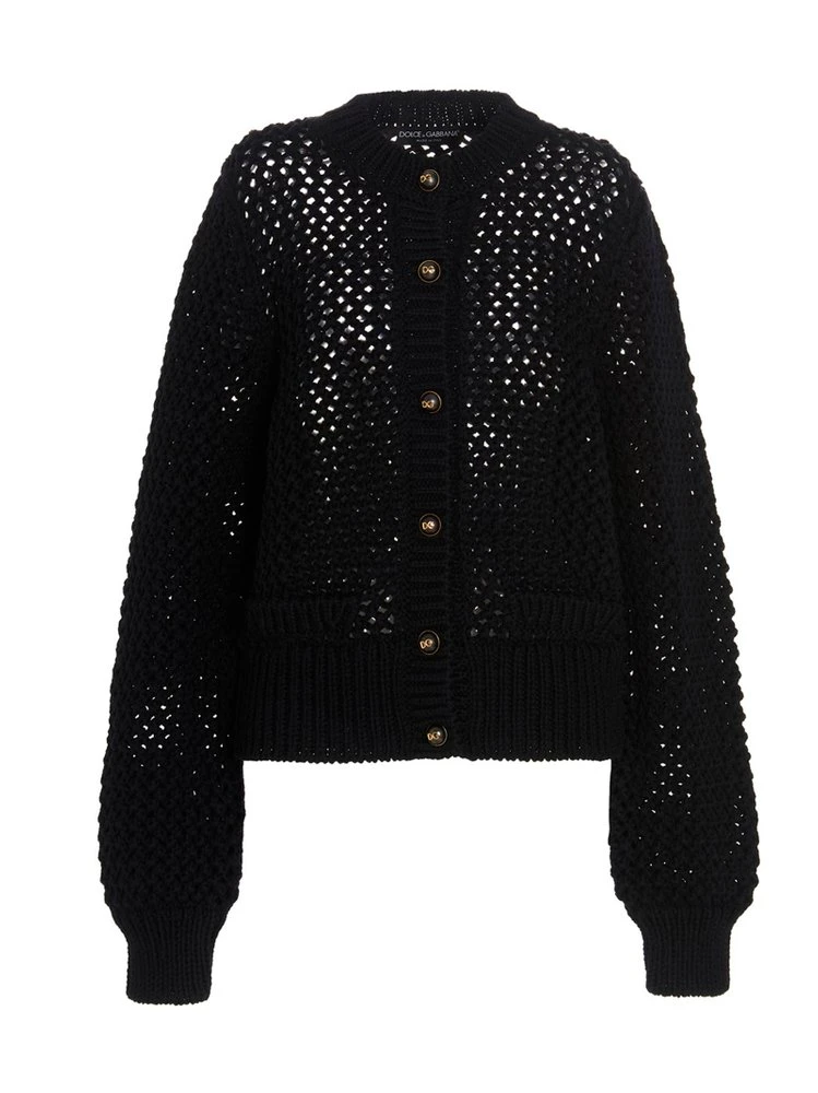Dolce & Gabbana Open Knit Buttoned Cardigan - Black 1 Dolce & Gabbana Open Knit Buttoned Cardigan - Black