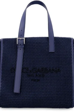 Dolce & Gabbana Logo Embroidered Woven Tote Bag - Blue