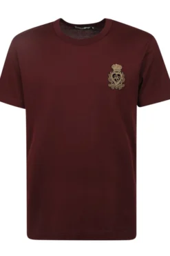 ( New Season ) Dolce & Gabbana Patch Embellished Crewneck T-Shirt - Purple