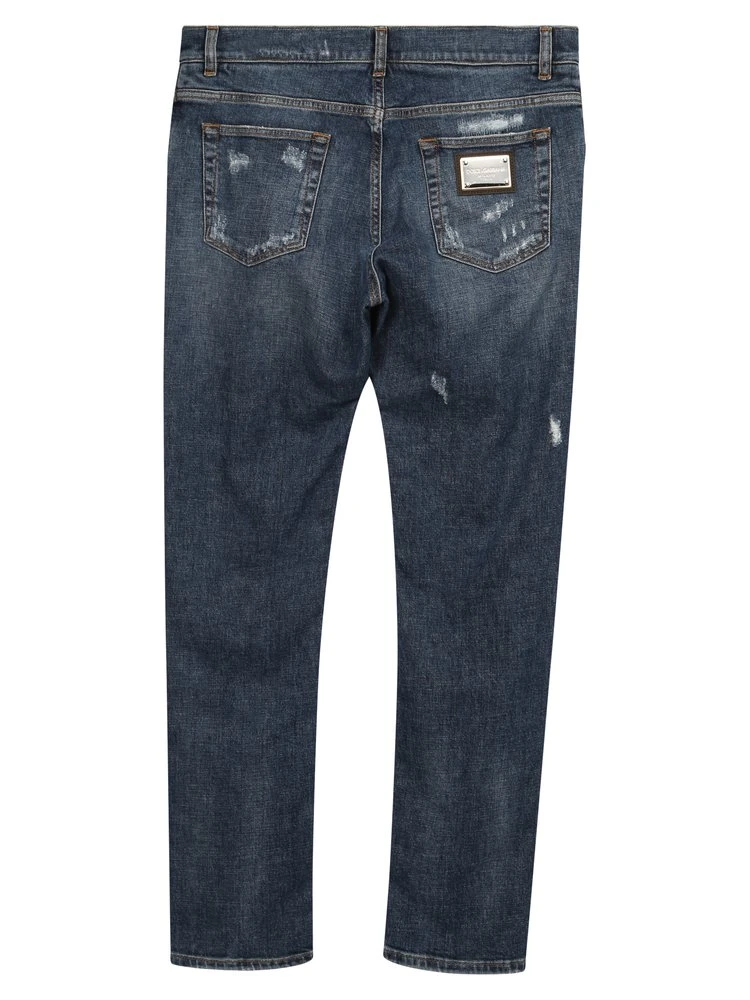 ( New Season ) Dolce & Gabbana Repaired Rips Slim-Fit Stretch Jeans - Blue 2 ( New Season ) Dolce & Gabbana Repaired Rips Slim-Fit Stretch Jeans - Blue - Image 2