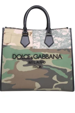 ( New Season ) Dolce & Gabbana Camouflage Pattern Logo Embroidered Tote Bag - Multi