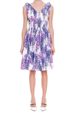 ( New Season ) Dolce & Gabbana Wisteria-Print Poplin Midi Dress - Purple