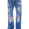 ( New Season ) Dolce & Gabbana Distressed Straight Leg Jeans - Blue