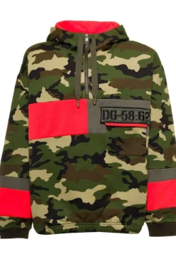 ( New Season ) Dolce & Gabbana Camouflage Printed Drawstring Hoodie - Multi
