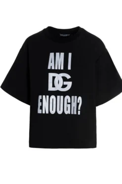 ( New Season ) Dolce & Gabbana Slogan Printed Crewneck T-Shirt - Black