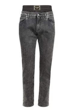 ( New Season ) Dolce & Gabbana Layered Waistband Slim Cut Jeans - Black