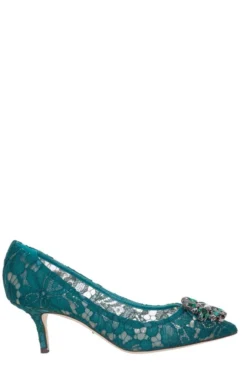 ( New Season ) Dolce & Gabbana Taormina Lace Embellished Pumps - Green