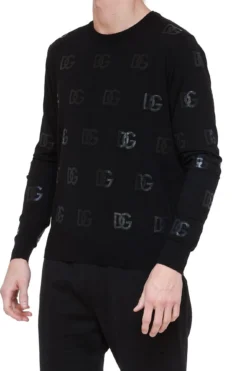 ( New Season ) Dolce & Gabbana Allover Logo Crewneck Sweater - Black -Cheap Vestureo Store e4a2f5f4b957ed6c413cc5d2329154f2