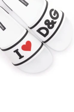 ( New Season ) Dolce & Gabbana I Love D&G Slide Sandals - White -Cheap Vestureo Store e4c97613387676cb1cbcc45cd58a6657