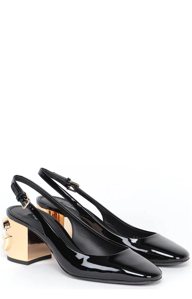 Dolce & Gabbana DG Block Heel Slingback Pumps - Black 2 Dolce & Gabbana DG Block Heel Slingback Pumps - Black - Image 2
