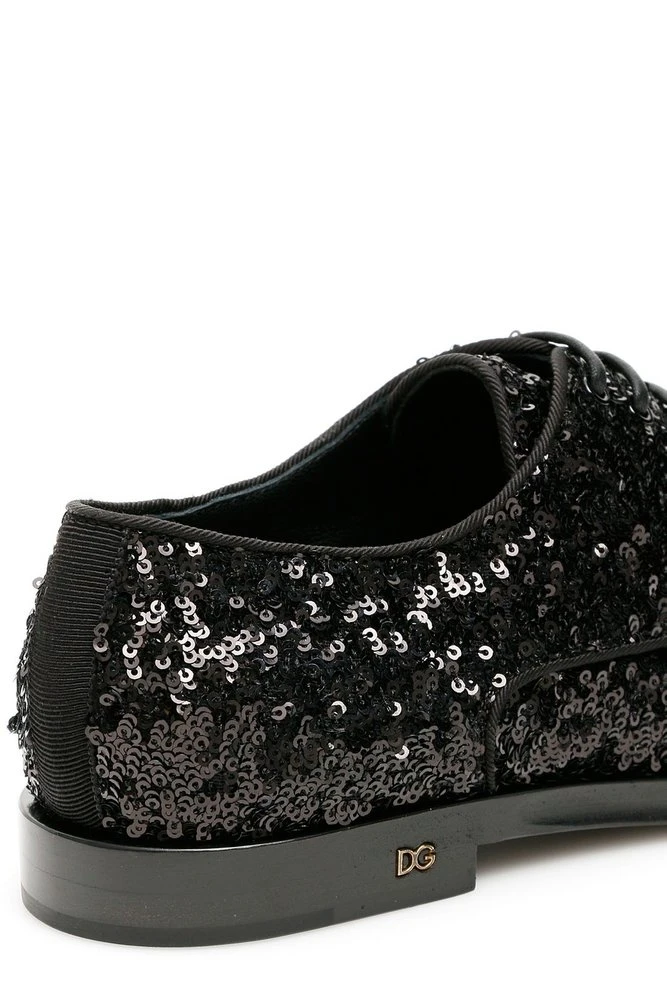 Dolce & Gabbana Sequinned Lace-Up Shoes - Black 5 Dolce & Gabbana Sequinned Lace-Up Shoes - Black - Image 5