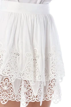( New Season ) Dolce & Gabbana Ruffled Embroidered Mini Skirt - White