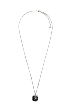 ( New Season ) Dolce & Gabbana Logo Plaque Charm Necklace - Multi