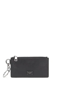 ( New Season ) Dolce & Gabbana Logo Plaque Zipped Cardholder - Black