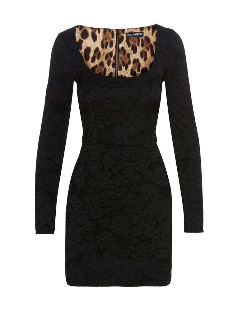 Dolce & Gabbana Floral Jacquard Long-Sleeve Dress - Black 1 Dolce & Gabbana Floral Jacquard Long-Sleeve Dress - Black