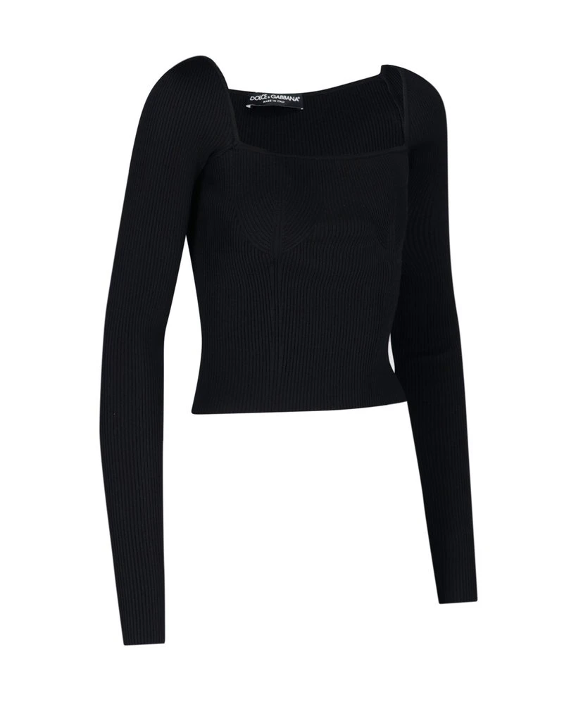 ( New Season ) Dolce & Gabbana Square Neck Long-Sleeved Knit Jumper - Black 3 ( New Season ) Dolce & Gabbana Square Neck Long-Sleeved Knit Jumper - Black - Image 3