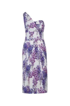 ( New Season ) Dolce & Gabbana Wisteria-Printed One Shoulder Cady Dress - Multi