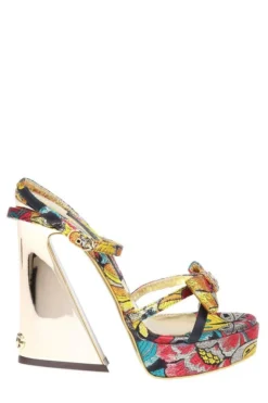 ( New Season ) Dolce & Gabbana Floral Jacquard Open Toe Sandals - Multi