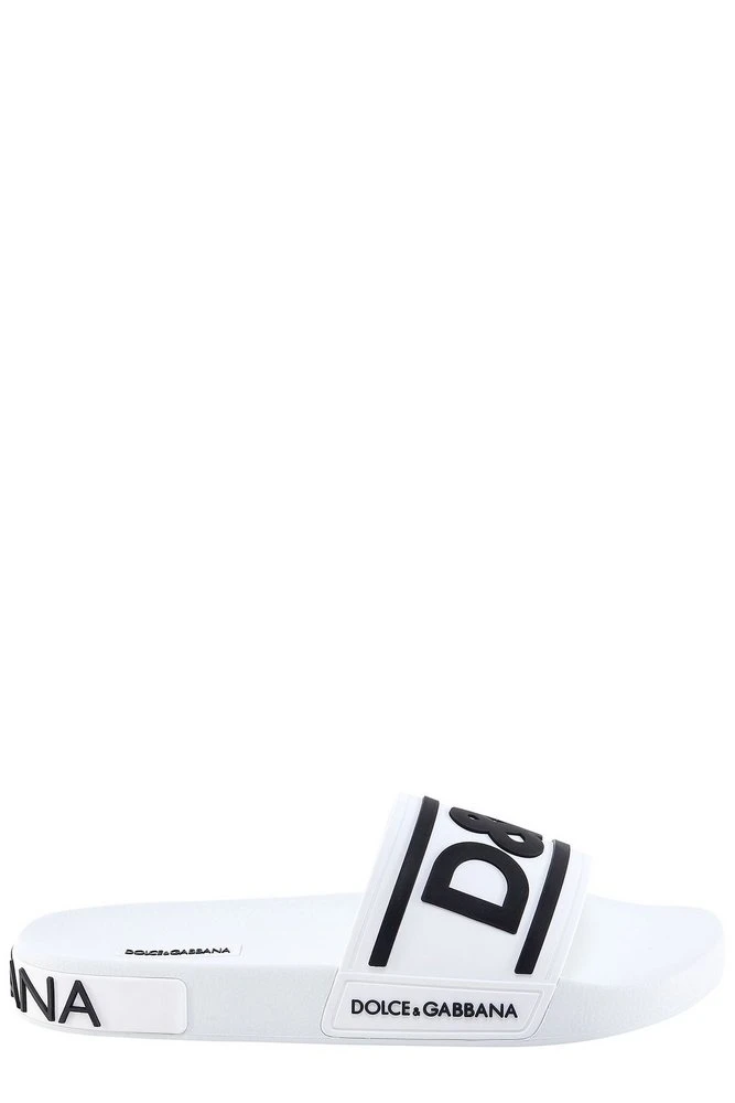( New Season ) Dolce & Gabbana Logo Printed Open-Toe Slides - White 1 ( New Season ) Dolce & Gabbana Logo Printed Open-Toe Slides - White