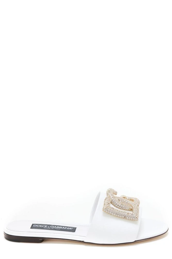 ( New Season ) Dolce & Gabbana DG Embellished Mules - White 1 ( New Season ) Dolce & Gabbana DG Embellished Mules - White