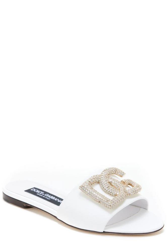 ( New Season ) Dolce & Gabbana DG Embellished Mules - White 2 ( New Season ) Dolce & Gabbana DG Embellished Mules - White - Image 2