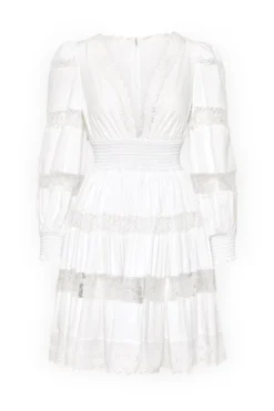 ( New Season ) Dolce & Gabbana Lace Detailed Poplin Mini Dress - White