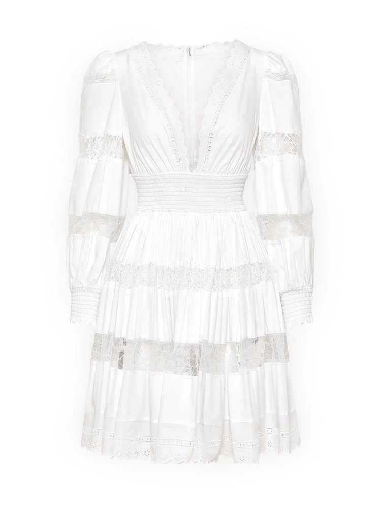 ( New Season ) Dolce & Gabbana Lace Detailed Poplin Mini Dress - White 1 ( New Season ) Dolce & Gabbana Lace Detailed Poplin Mini Dress - White