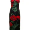 ( New Season ) Dolce & Gabbana Floral Printed Sweetheart Neck Midi Dress - Multi