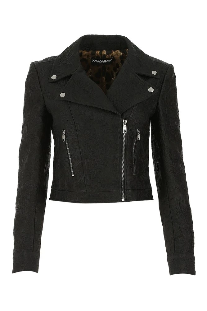 Dolce & Gabbana Jacquard Biker Jacket - Black 1 Dolce & Gabbana Jacquard Biker Jacket - Black