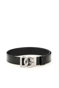 ( New Season ) Dolce & Gabbana Logo Plaque Reversible Belt - Black