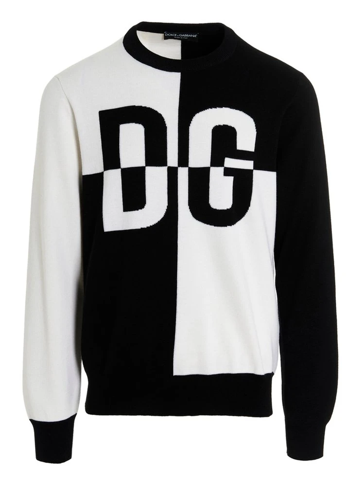 Dolce & Gabbana Logo Intarsia Two-Tone Jumper - Multi 1 Dolce & Gabbana Logo Intarsia Two-Tone Jumper - Multi