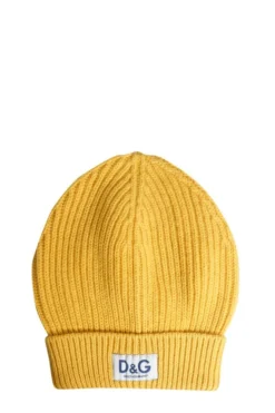 Dolce & Gabbana Logo Patch Turn-Up Brim Beanie - Yellow