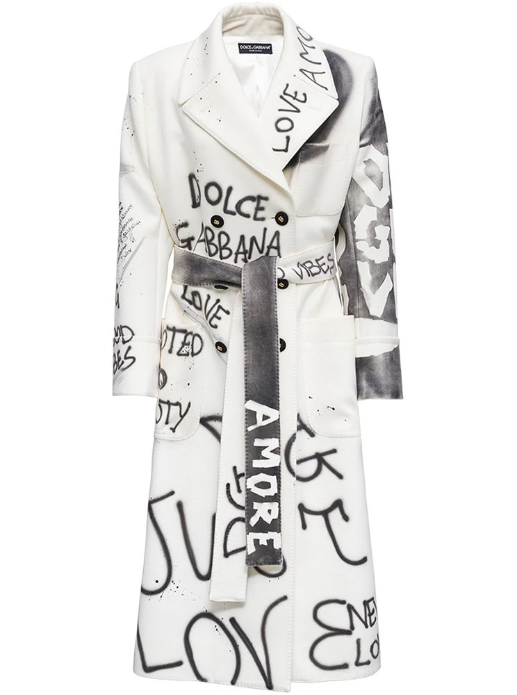 Dolce & Gabbana Logo Graffiti Coat - White 1 Dolce & Gabbana Logo Graffiti Coat - White