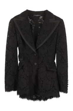 Dolce & Gabbana Lace Embroidered Single-Breasted Blazer - Black