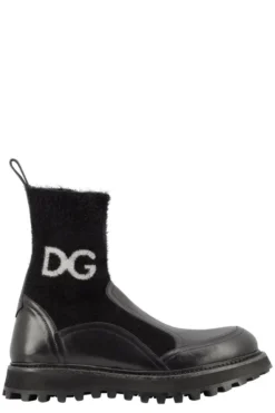 Dolce & Gabbana Logo Intarsia Panelled Boots - Black