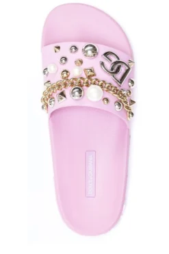 ( New Season ) Dolce & Gabbana Embellished Open Toe Slides - Red -Cheap Vestureo Store f96b765e06ac7987d93eea2f8d608541