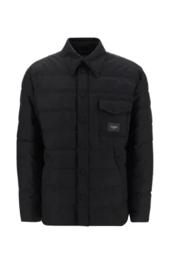 ( New Season ) Dolce & Gabbana Logo Patch Quilted Buttoned Jacket - Black