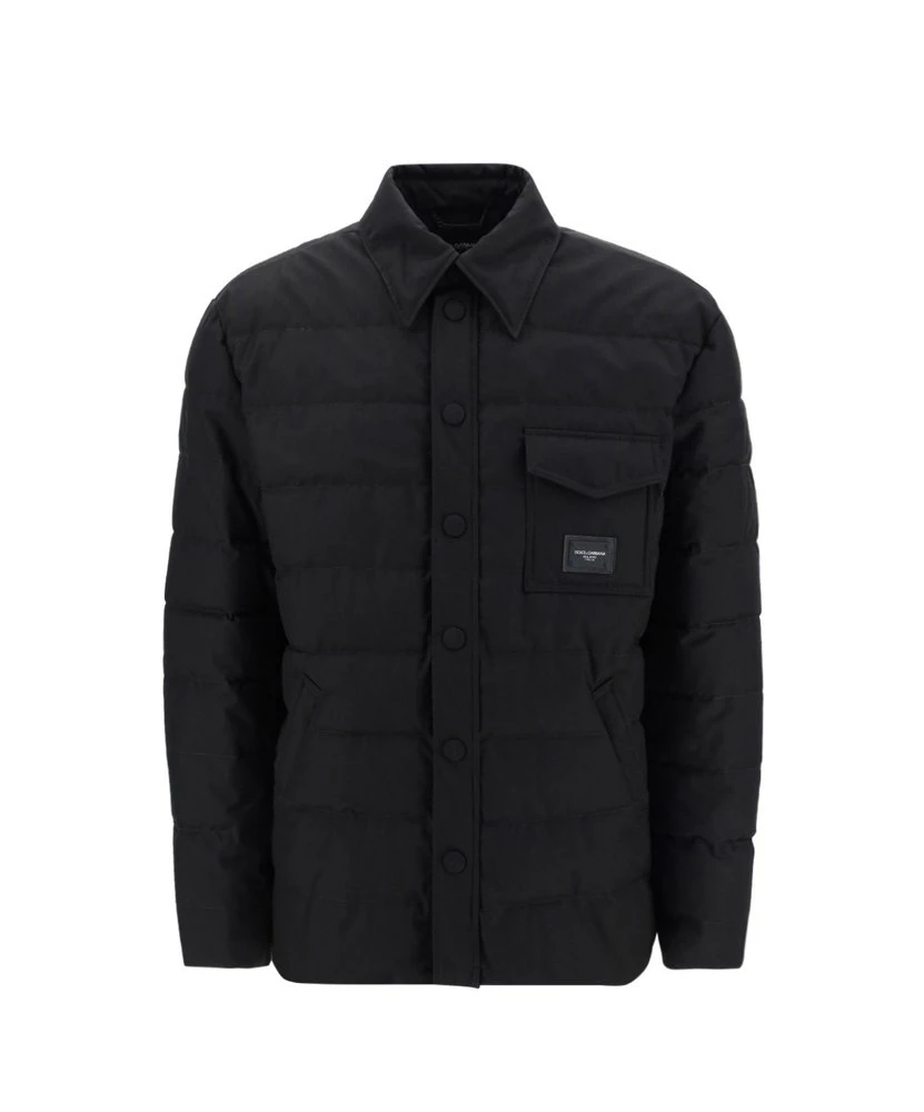 ( New Season ) Dolce & Gabbana Logo Patch Quilted Buttoned Jacket - Black 1 ( New Season ) Dolce & Gabbana Logo Patch Quilted Buttoned Jacket - Black