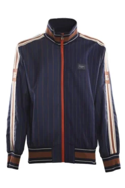 ( New Season ) Dolce & Gabbana Striped Logo Patch Zipped Bomber Jacket - Multi