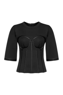 Dolce & Gabbana Satin Bustier Detailed Jersey T-Shirt - Black