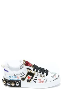 ( New Season ) Dolce & Gabbana Portofino Appliqué Sneakers - White