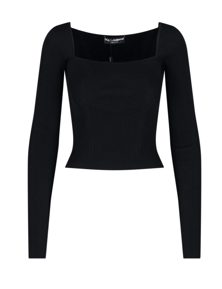( New Season ) Dolce & Gabbana Square Neck Long-Sleeved Knit Jumper - Black 1 ( New Season ) Dolce & Gabbana Square Neck Long-Sleeved Knit Jumper - Black
