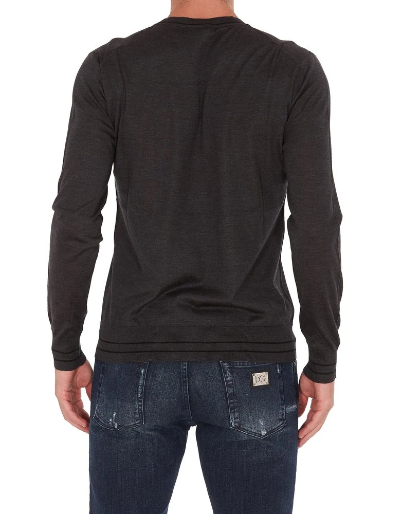 Dolce & Gabbana Stripe Trim Jumper - Grey 3 Dolce & Gabbana Stripe Trim Jumper - Grey - Image 3