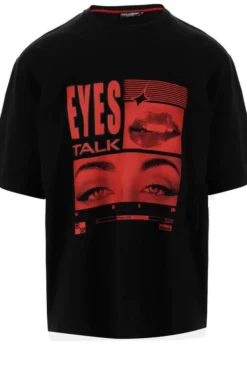 ( New Season ) Dolce & Gabbana Eyes Talk Printed Crewneck T-Shirt - Black