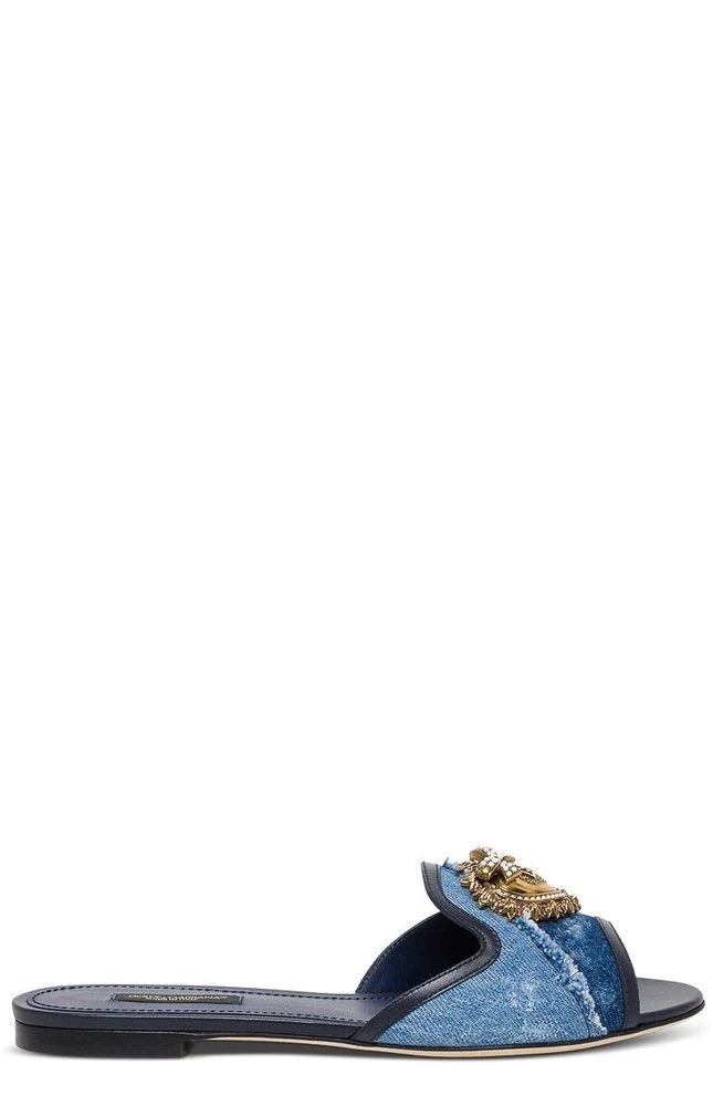 Dolce & Gabbana Devotion Denim Flat Sandals - Blue 1 Dolce & Gabbana Devotion Denim Flat Sandals - Blue