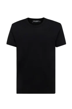 ( New Season ) Dolce & Gabbana Logo Embroidered Crewneck T-Shirt - Black