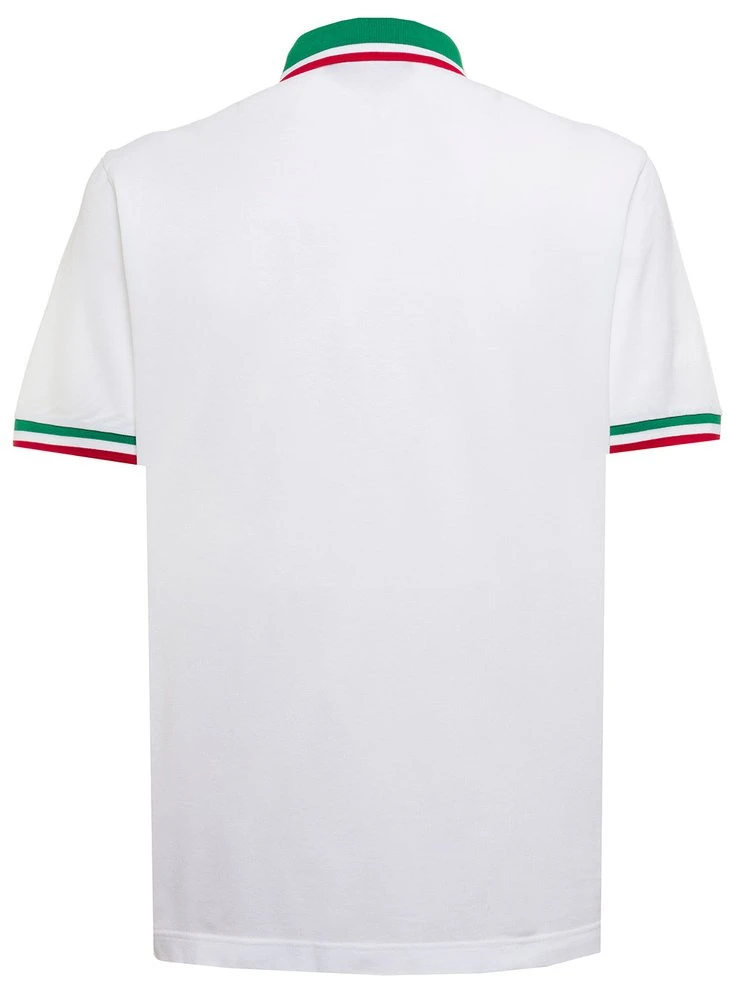 ( New Season ) Dolce & Gabbana Logo Patch Striped Trim Polo Shirt - White 2 ( New Season ) Dolce & Gabbana Logo Patch Striped Trim Polo Shirt - White - Image 2